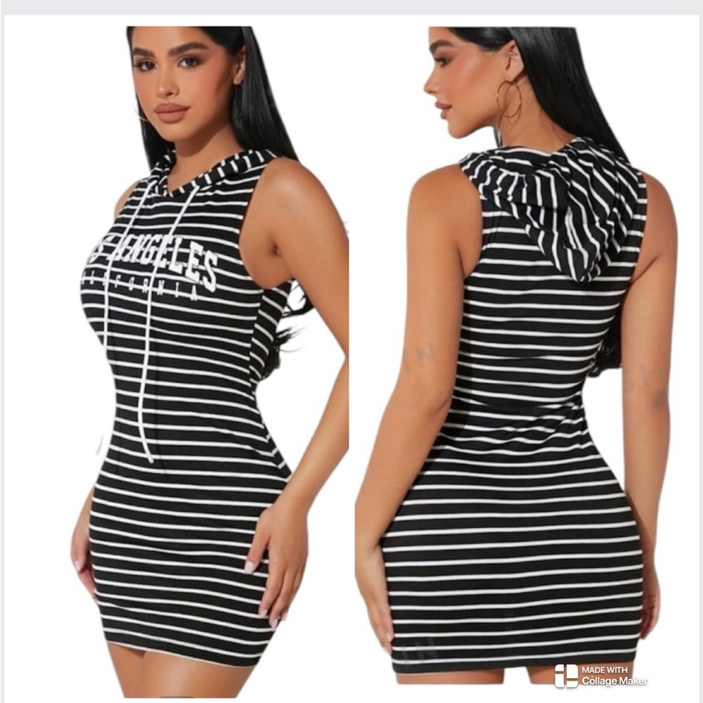 SHEIN Black and White Striped Mini Dress